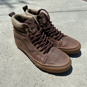 VANS MTE Sk8-Hi Leather Brown Herringbone Shoes 8.0 women’s 9.5